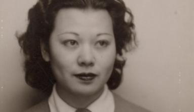 Black and white portrait image of Mine Okubo